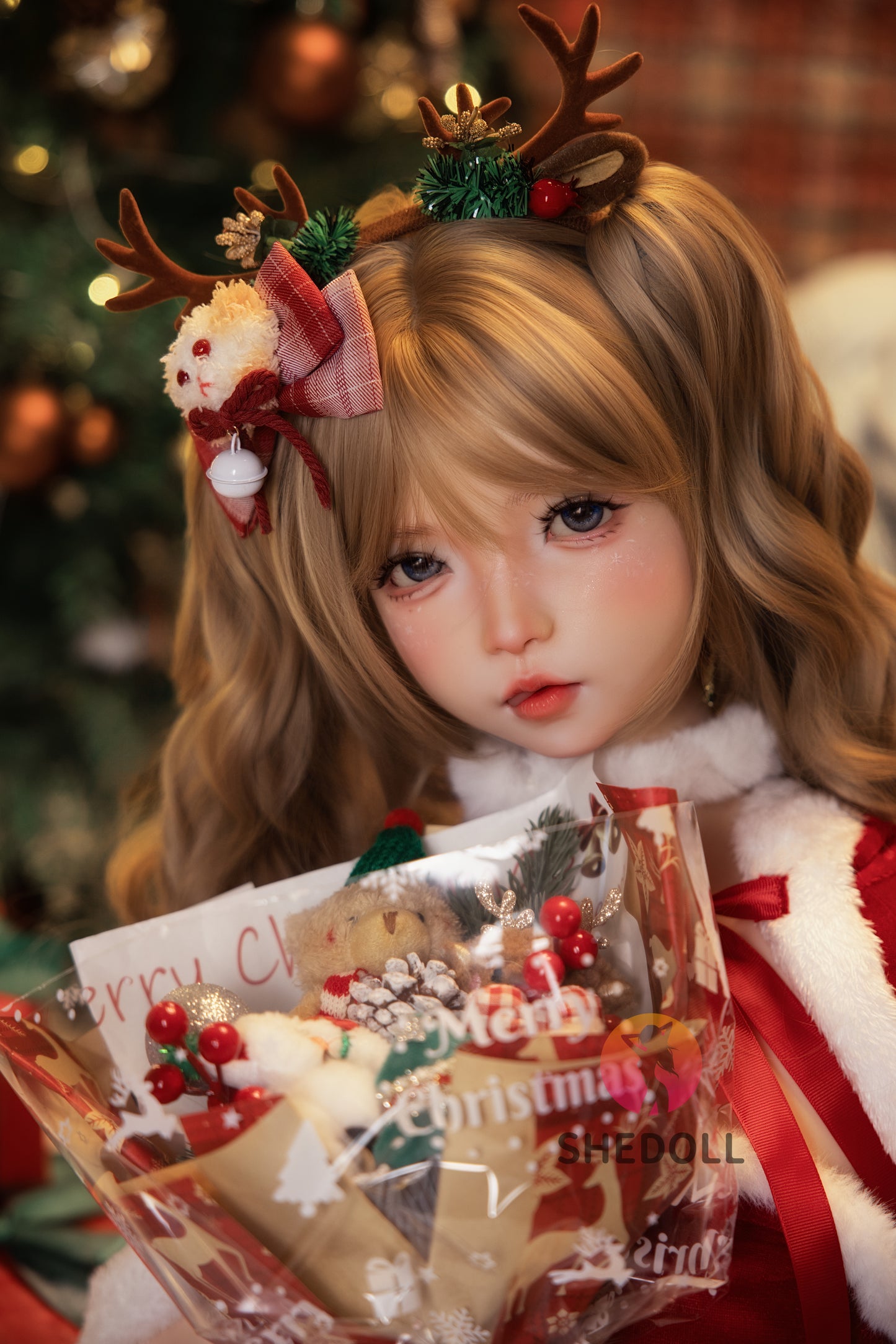 SHEDOLL 洛小乙2.0ヘッド 152cm AAカップ クリスマスメイク 鹿角っ娘 セックス 人形 ボディ材質選択可 宣材画像は軟性シリコンヘッド ROS機能付き 超擬真の肌テクスチャ選択可