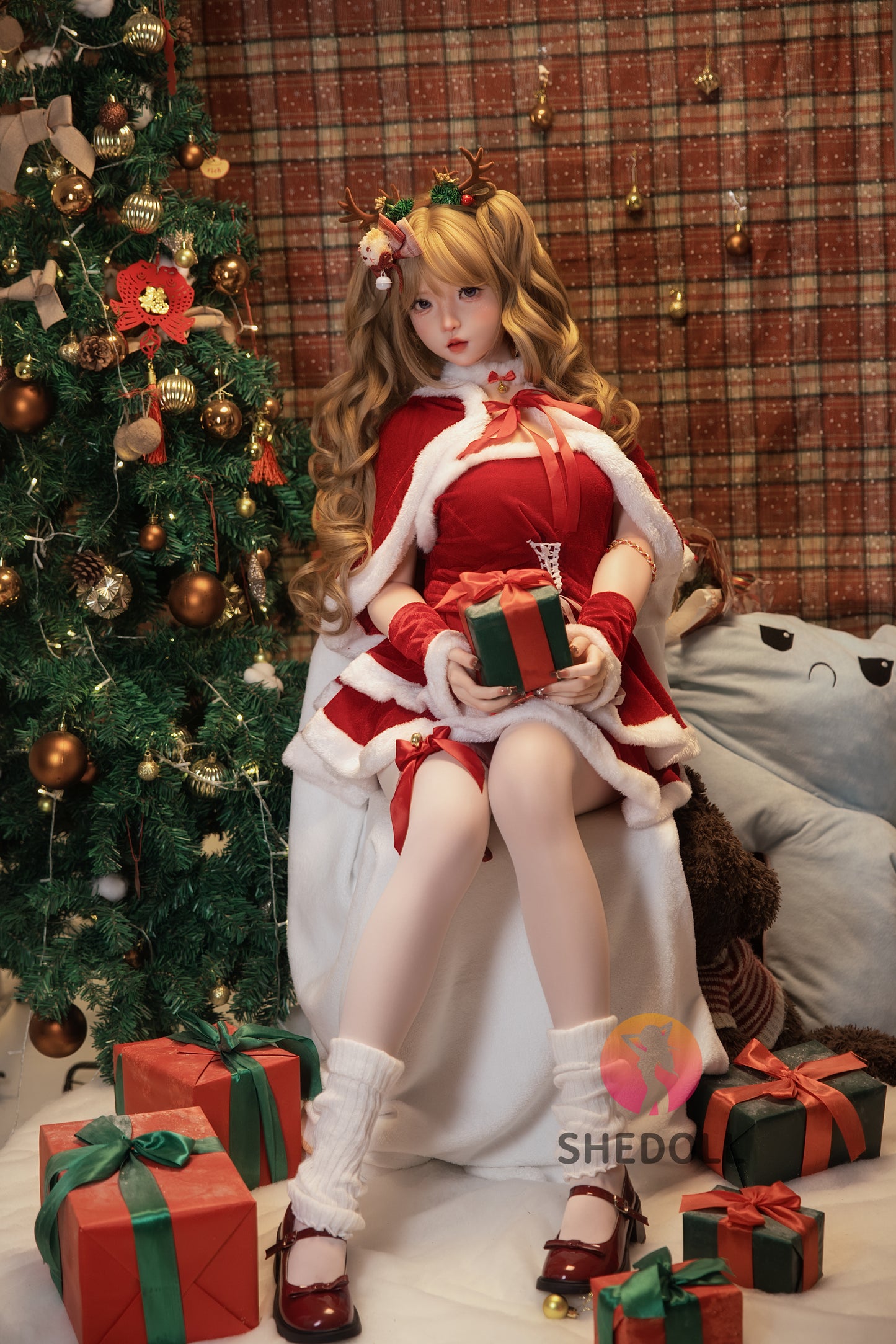 SHEDOLL 洛小乙2.0ヘッド 152cm AAカップ クリスマスメイク 鹿角っ娘 セックス 人形 ボディ材質選択可 宣材画像は軟性シリコンヘッド ROS機能付き 超擬真の肌テクスチャ選択可