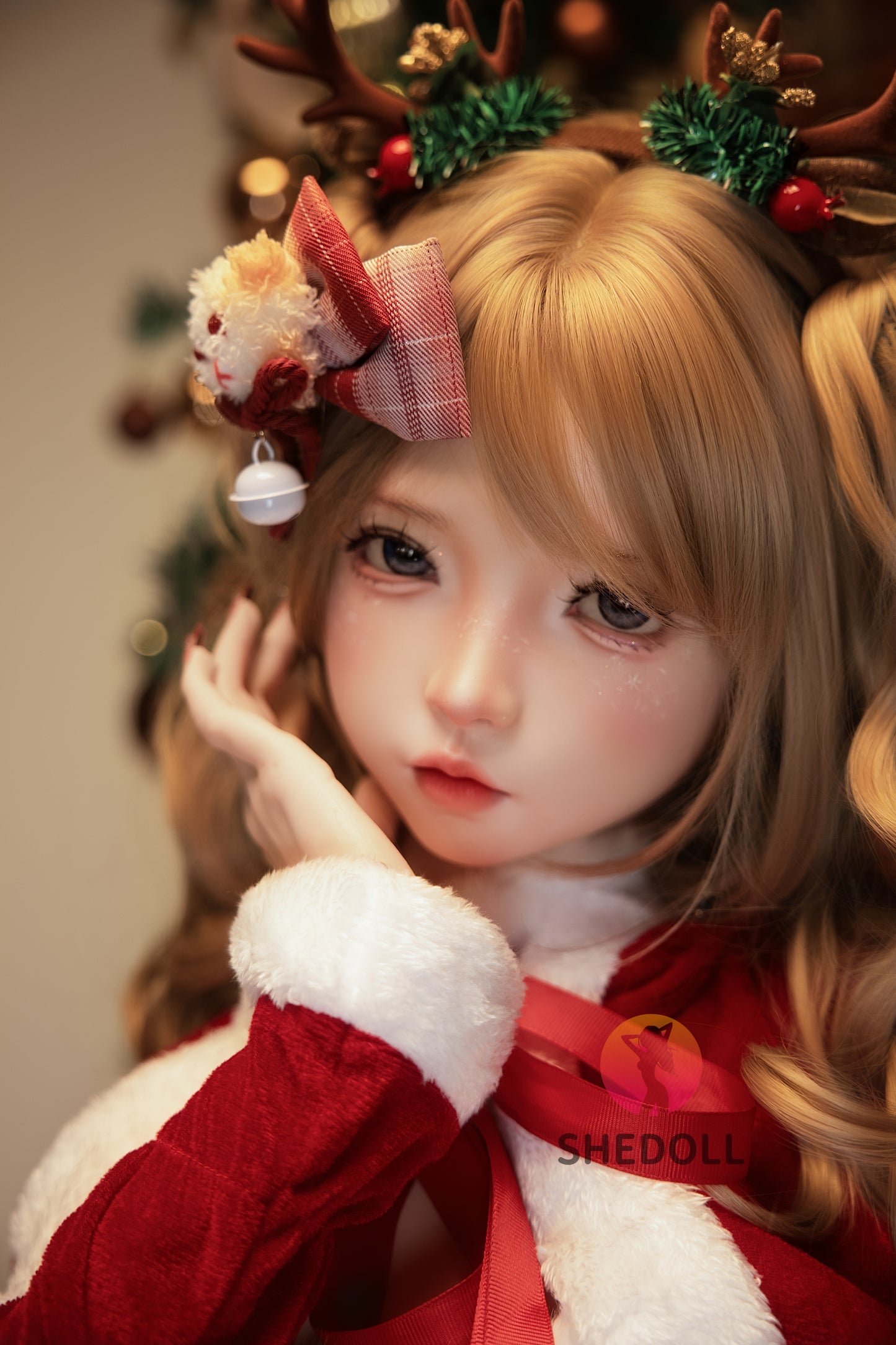 SHEDOLL 洛小乙2.0ヘッド 152cm AAカップ クリスマスメイク 鹿角っ娘 セックス 人形 ボディ材質選択可 宣材画像は軟性シリコンヘッド ROS機能付き 超擬真の肌テクスチャ選択可