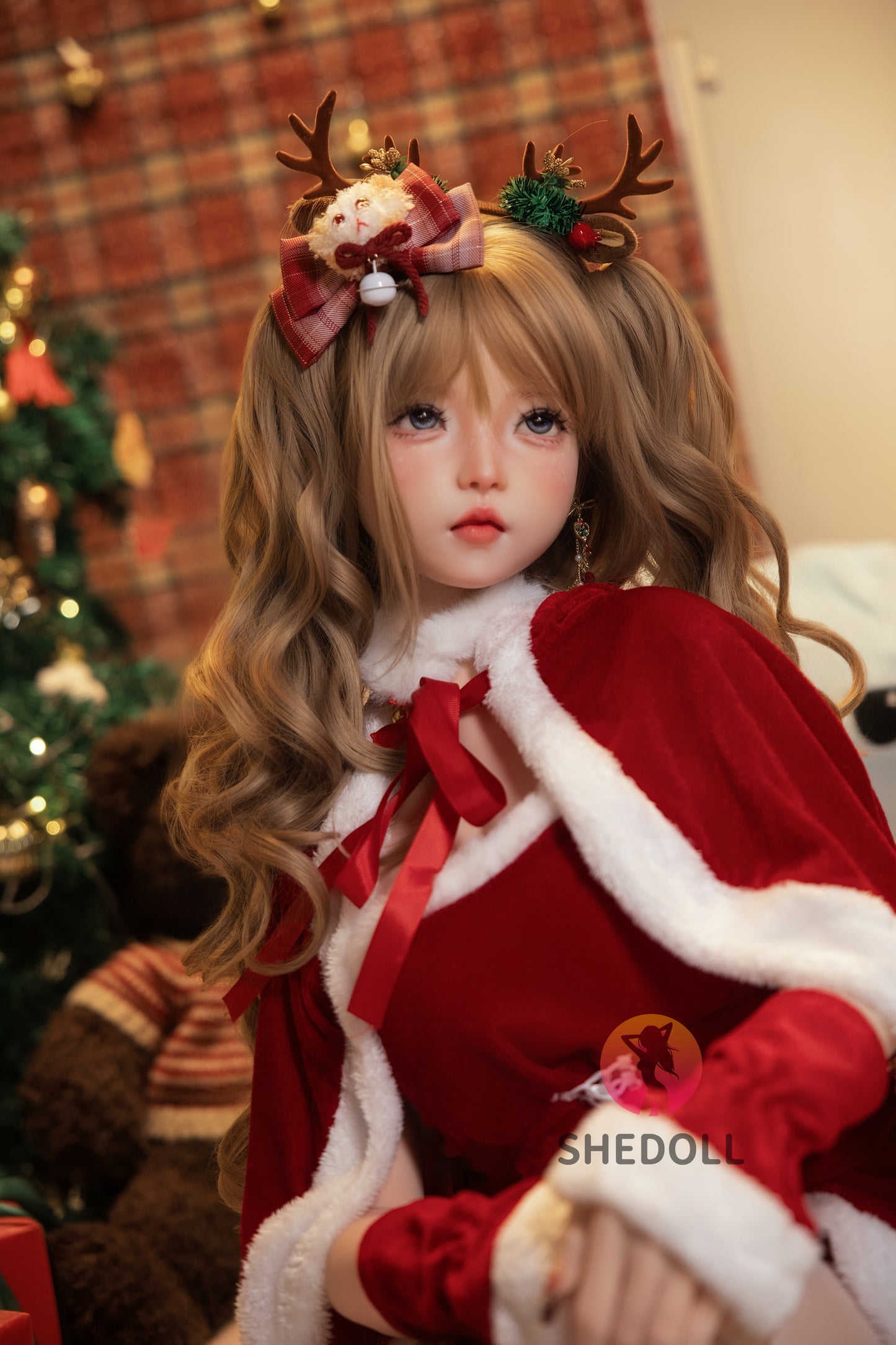 SHEDOLL 洛小乙2.0ヘッド 152cm AAカップ クリスマスメイク 鹿角っ娘 セックス 人形 ボディ材質選択可 宣材画像は軟性シリコンヘッド ROS機能付き 超擬真の肌テクスチャ選択可